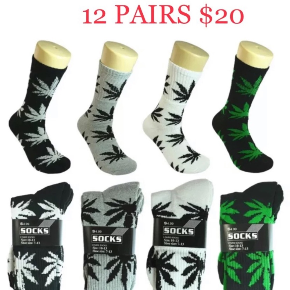 - 12 pair men weed leaf long socks